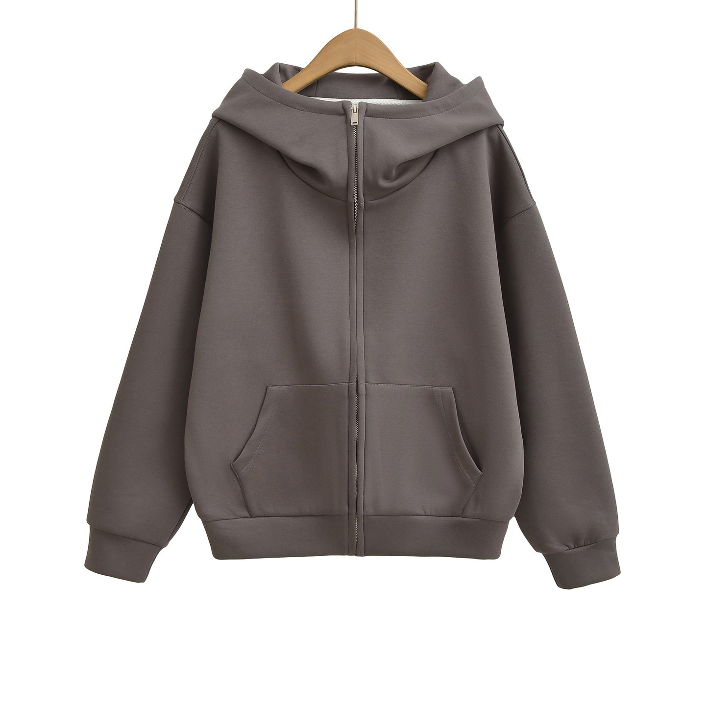 Long sleeved zipper women's warm hooded lazy hoodie cardigan