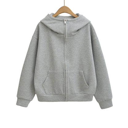 Long sleeved zipper women's warm hooded lazy hoodie cardigan