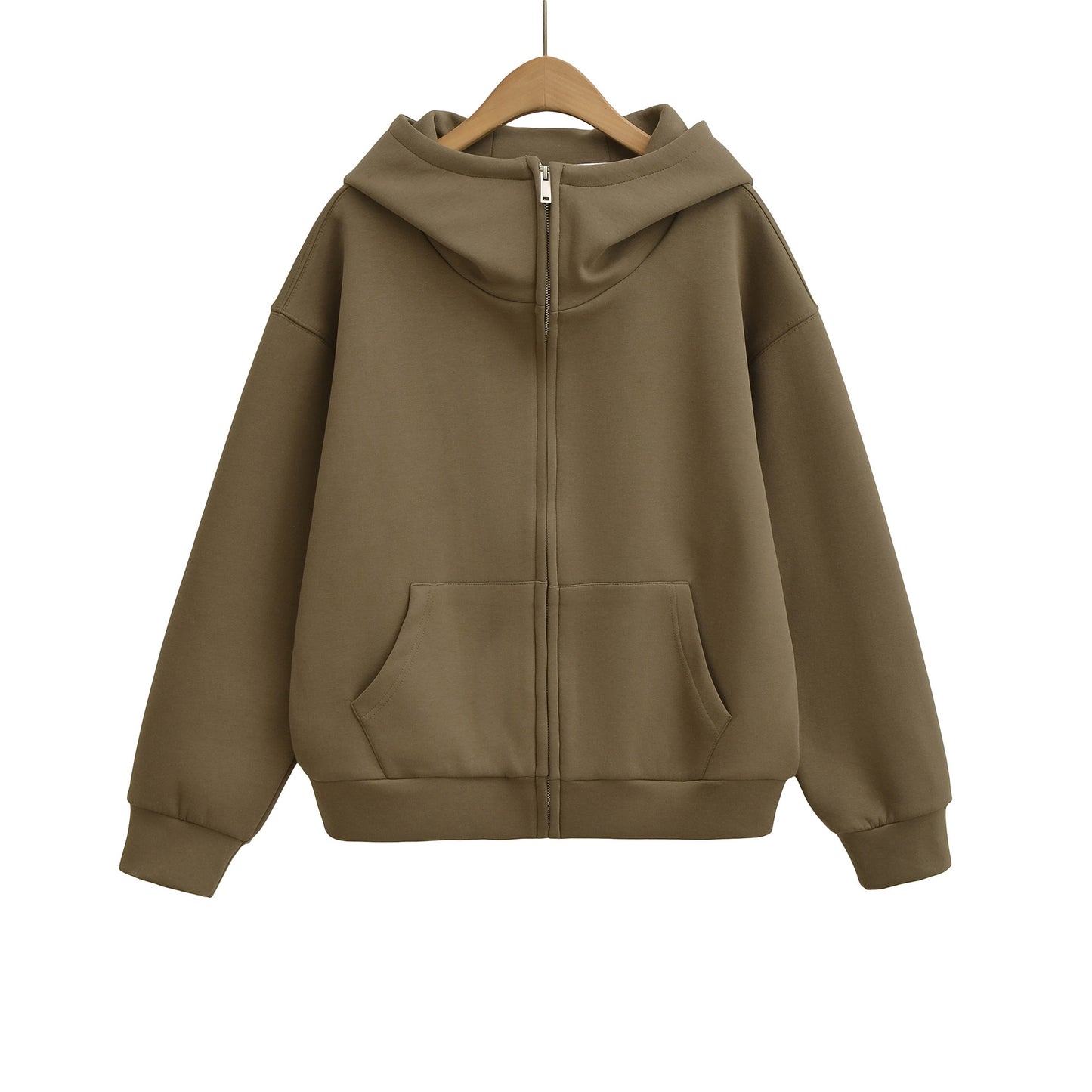 Long sleeved zipper women's warm hooded lazy hoodie cardigan