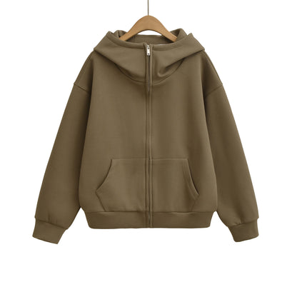 Long sleeved zipper women's warm hooded lazy hoodie cardigan