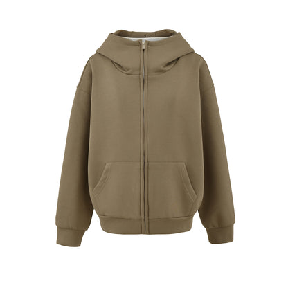 Long sleeved zipper women's warm hooded lazy hoodie cardigan