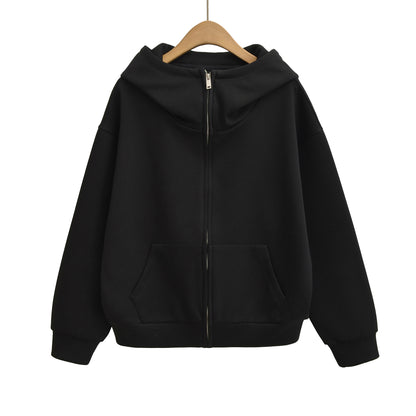 Long sleeved zipper women's warm hooded lazy hoodie cardigan